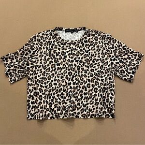 Veronica Beard 100% Cotton Leopard Print Short Sleeve Cropped Tee Size Small